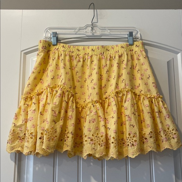 Aeropostale Cottagecore Yellow Eyelet Mini Skirt Pink Floral Large - Picture 4 of 6